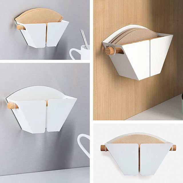 Café infusé à la main porte-papier filtre boîte de rangement en forme d'éventail V60 porte-papier filtre réfrigérateur plateau d'absorption magnétique