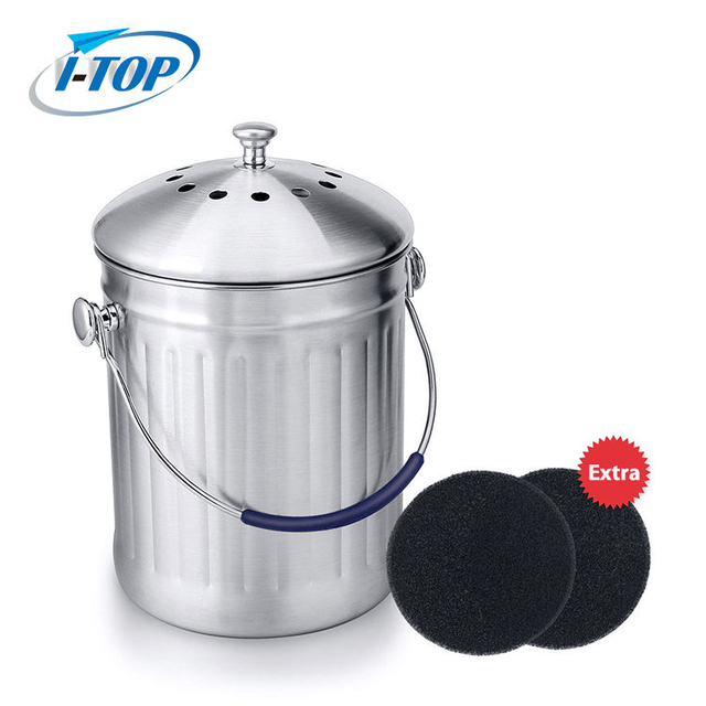 Bac à compost en acier inoxydable de comptoir de seau à compost de cuisine d'intérieur de 1,0 gallon avec couvercle scellé
