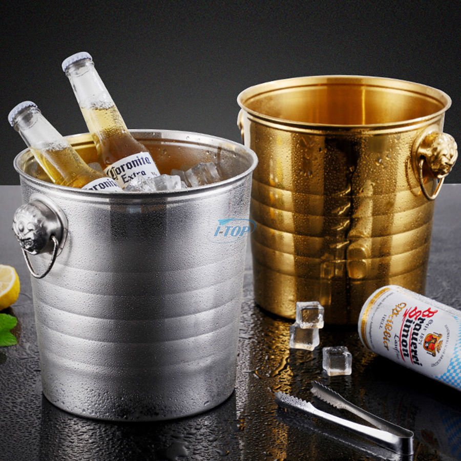 Seau à glace à double paroi en acier inoxydable isolé de style classique de 3 pintes pour les fêtes et le bar