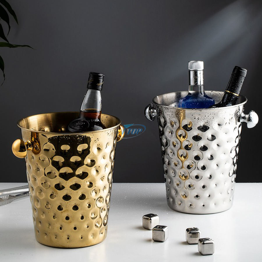 Vente en gros de seau à vin argenté 4L refroidisseur seau en métal galvanisé seau à glace pour le camping