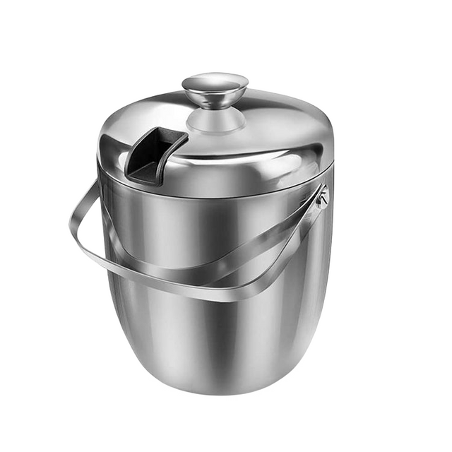 Seau à glace isolé avec pinces et couvercles 3,4 litres pour fêtes et bar, double paroi en acier inoxydable avec passoire
