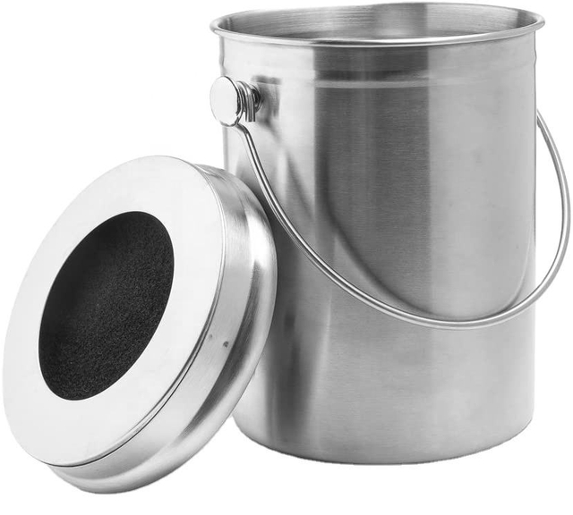 Poubelle à compost de cuisine pour comptoir de cuisine 1,3 gallon en acier inoxydable avec 1 bac à compost de filtre à charbon de rechange