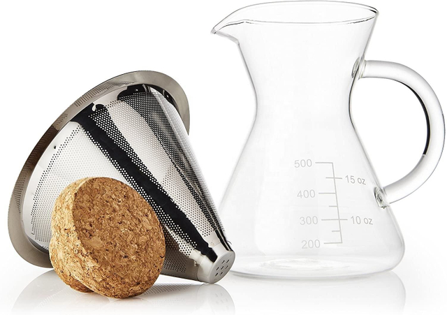 Versez sur la cafetière avec filtre Apace Living avec tasse à mesurer et bouchon en liège Élégant goutteur de café avec verseuse en verre