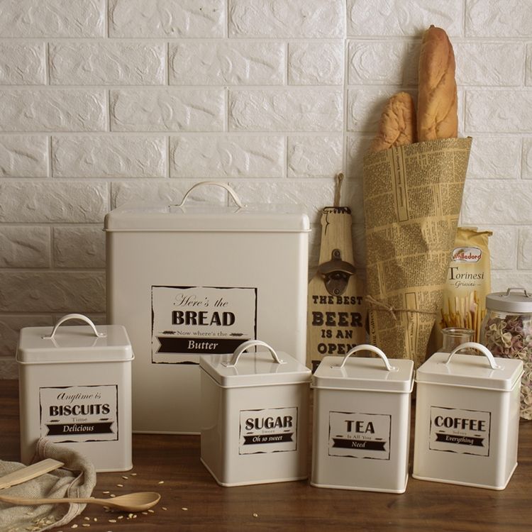 Bocal de stockage des aliments Conteneur de stockage hermétique En acier inoxydable Thé Sucre Café En métal Ensembles de bidons de cuisine avec boucle scellée