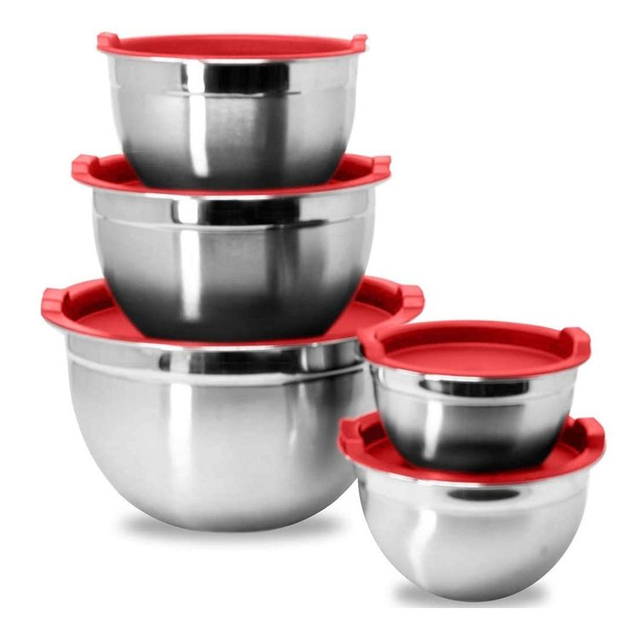 Ensemble de bols à mélanger de qualité supérieure de 18 cm respectueux de l'environnement, bol à salade en acier inoxydable avec couvercle pour ustensiles de cuisine