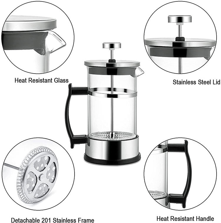 Vente chaude Portable Voyage Presse Française Cafetière Presse Française En Verre Avec Flamme En Plastique Sans Bpa