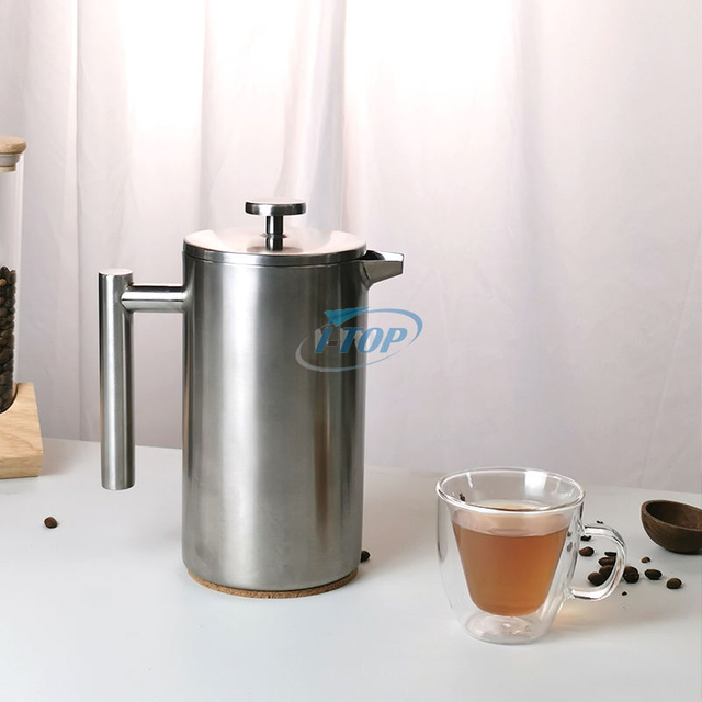 Presse française ventre Style classique en acier inoxydable 34 oz isolé cafetière à Double paroi presse française avec Logo personnalisé bois