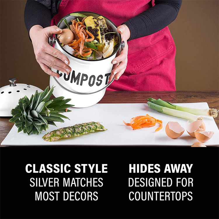 Poubelle à compost de cuisine pour comptoir de cuisine - Seau à compost de 1,0 gallon avec couvercle pour engrais d'élevage de comptoir