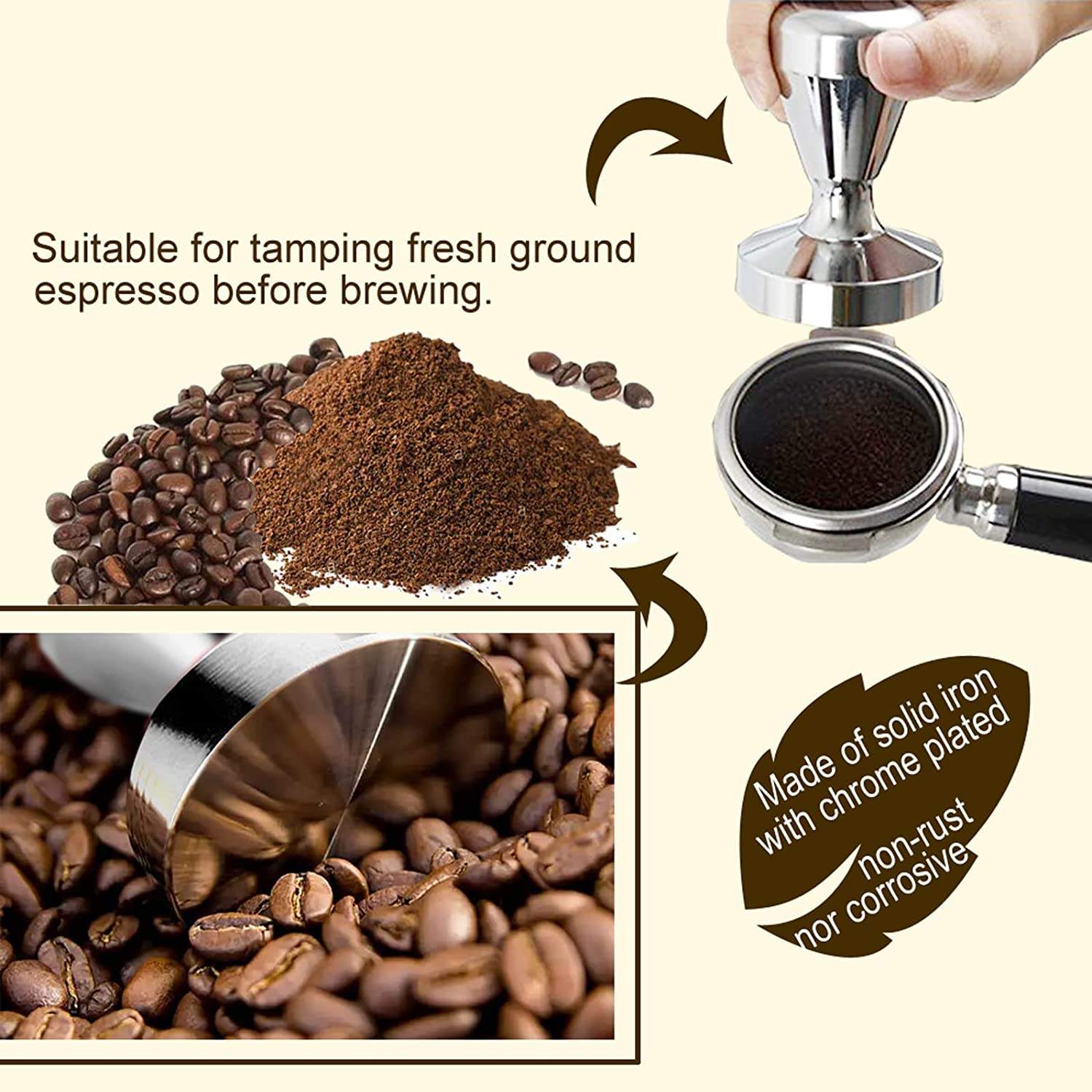 Presse à café en acier inoxydable Barista Espresso Tamper 51mm.53mm.58mm Presse à grains de café de base, Tamper à café expresso