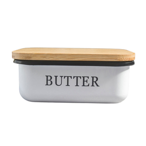 Gros Airtight Keeper Container Hêtre Bambou Couvercle Métal Suger Fromage Boîte De Rangement Beurrier