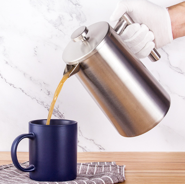 Presse à café lavable au lave-vaisselle Cafetière en acier inoxydable 304 à double paroi durable sans marc de café presse française