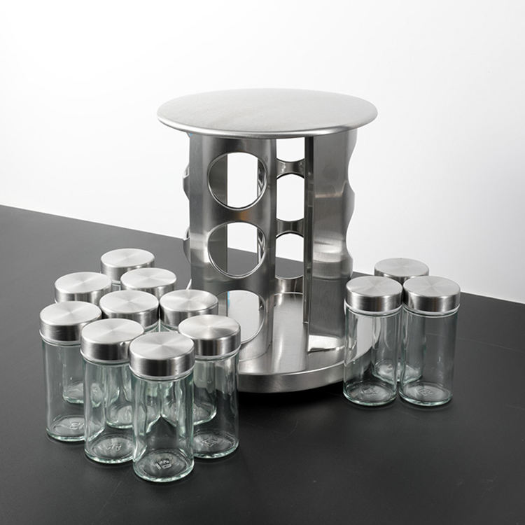 Ventes directes d'usine Vente chaude Amazon Bouteille d'assaisonnement en verre Étagère rotative Ensemble de pots d'assaisonnement