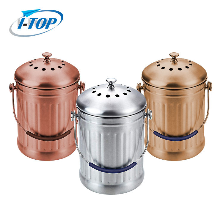 Bac à compost en acier inoxydable de comptoir de seau à compost de cuisine d'intérieur de 1,0 gallon avec couvercle scellé