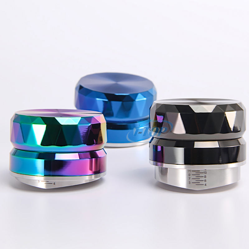 Distributeur de café réglable bleu métallique Base en acier inoxydable 304 pour lisser le niveleur de café en poudre de café