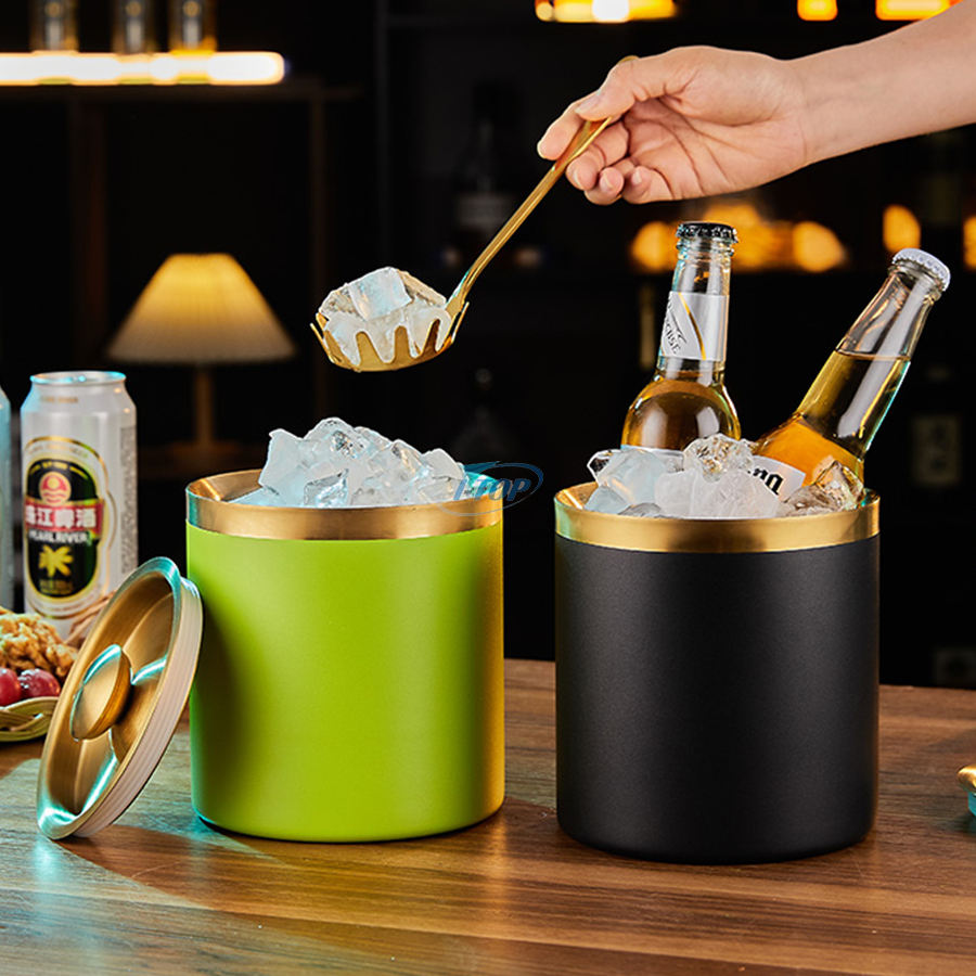 Cadeau parfait 4L Portable Champagne vin refroidisseur extérieur seau à glace Double paroi en acier inoxydable seau à glace pour barbecue