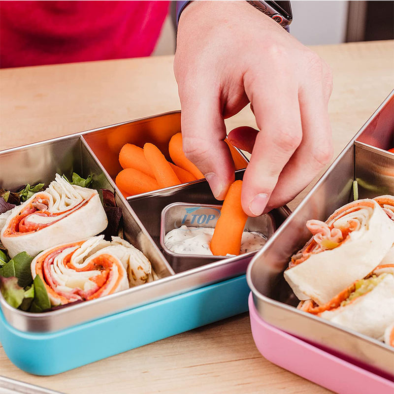 Nouvelle arrivée étanche 3 compartiments école enfants style bento conteneur de stockage des aliments boîte à lunch en acier inoxydable bento boîte à lunch pour