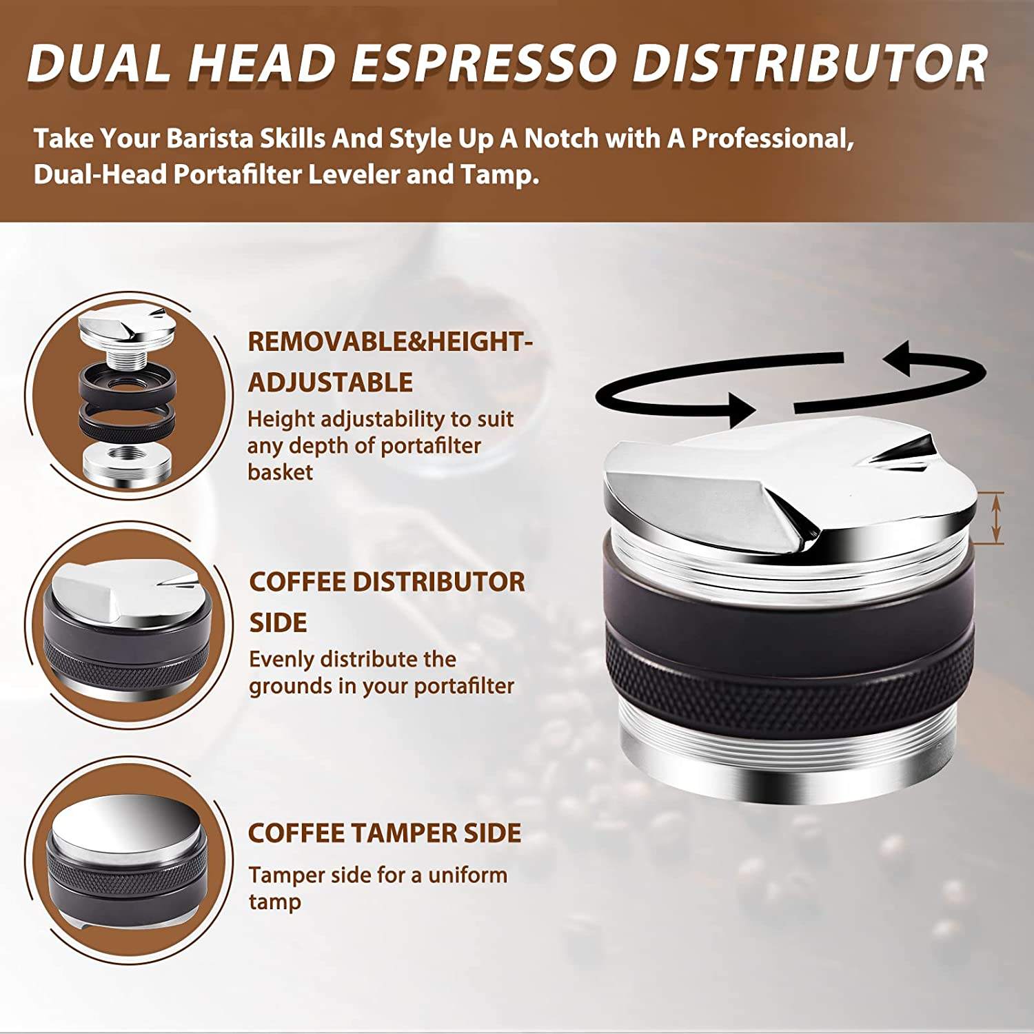Espresso Tamper Café Distributeur Tamper Espresso Agitateur Bois Café Tamper Station Espresso Tamping Mat Compatible avec 58mm