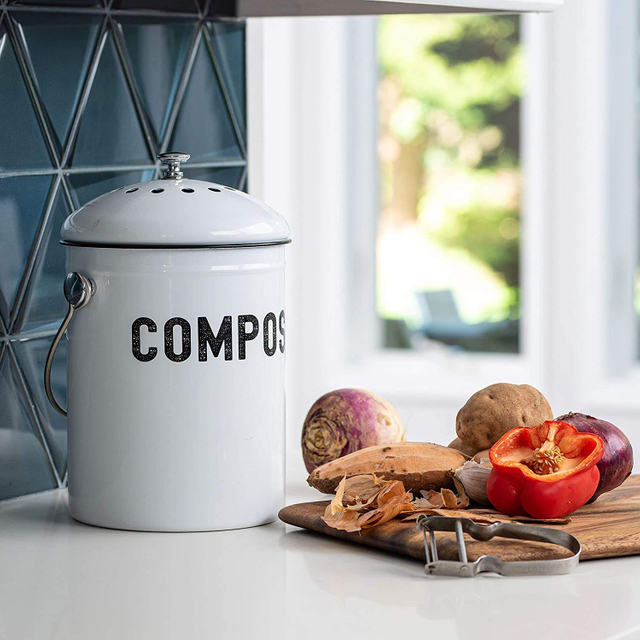 Comptoir de cuisine pour bac à compost 1,3 gallon pour cuisine d'intérieur Bac à compost en métal galvanisé avec couvercle scellé
