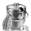 Seau à glace isolé avec pinces et couvercles 3,4 litres pour fêtes et bar, double paroi en acier inoxydable avec passoire