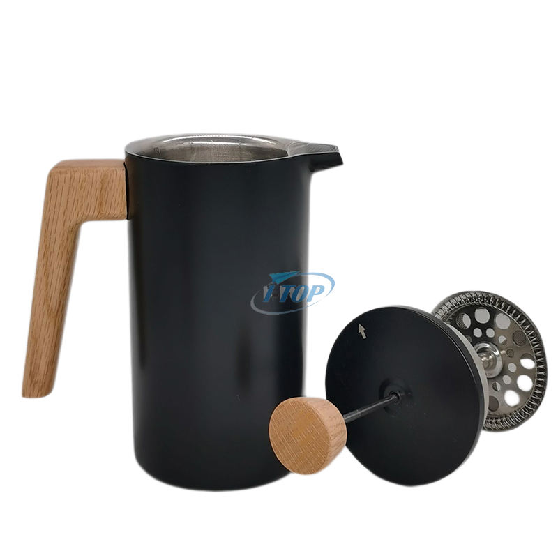 Presse française à double paroi isolée manche en bois thermique en acier inoxydable 304 Cafetière Cafetière