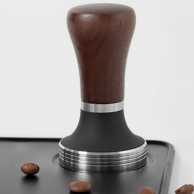 Presse à expresso portable en acier inoxydable avec manche en bois pour marc de café