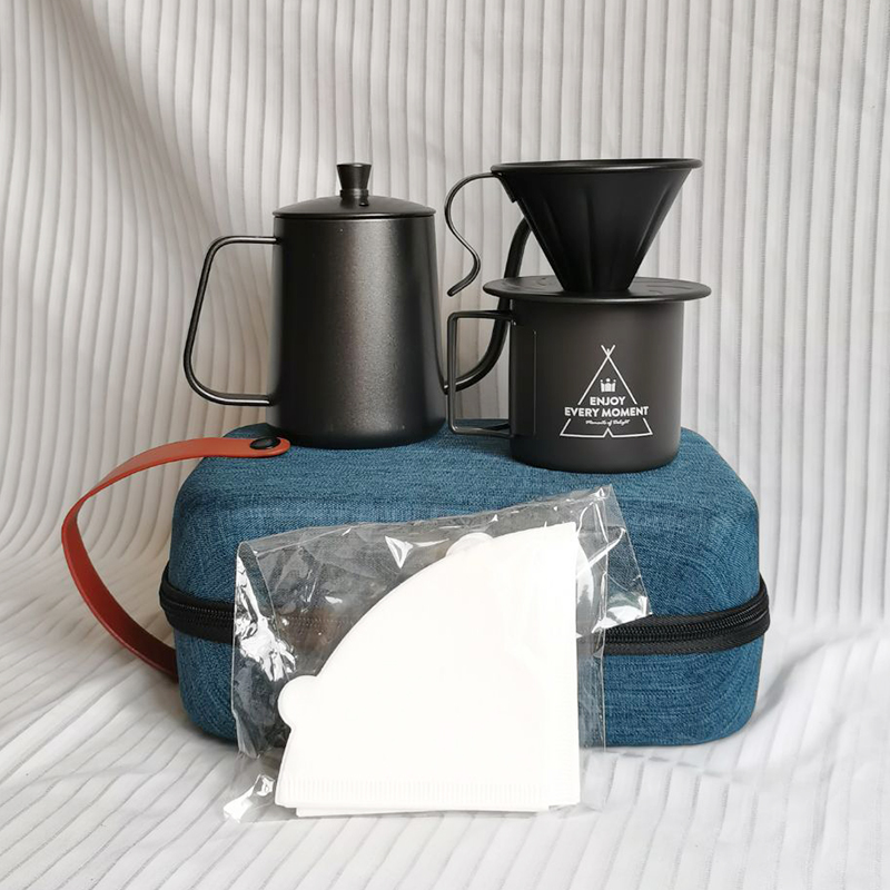 Coffret cadeau de voyage haut de gamme service à café et à thé manuel sac de voyage à main ensemble de cafetière verser sur le café goutte à goutte bouilloirepopulaire