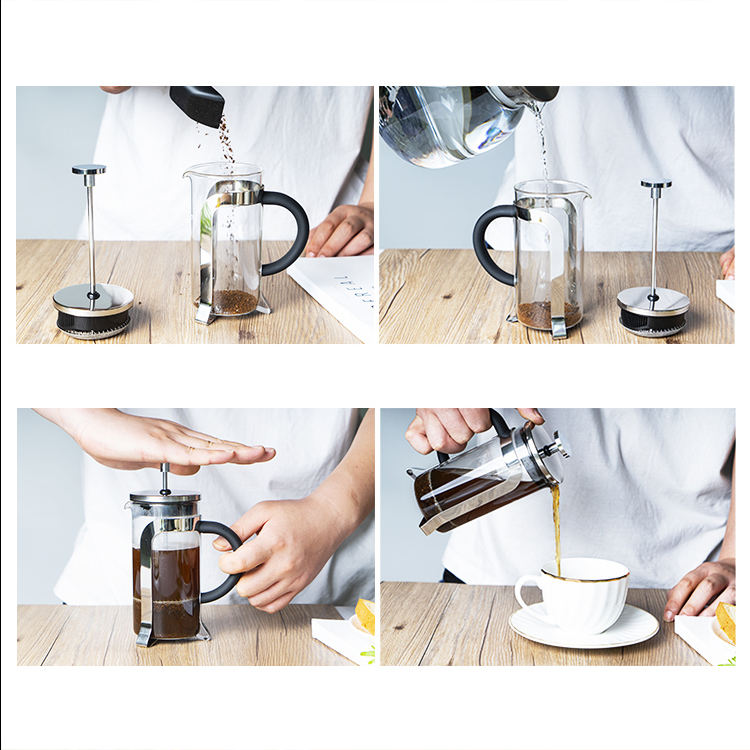 En gros 600 ML 800 ML 1L Presse Française Cafetière Premium Verre Cafetière Presse Française Avec Manche En Bois