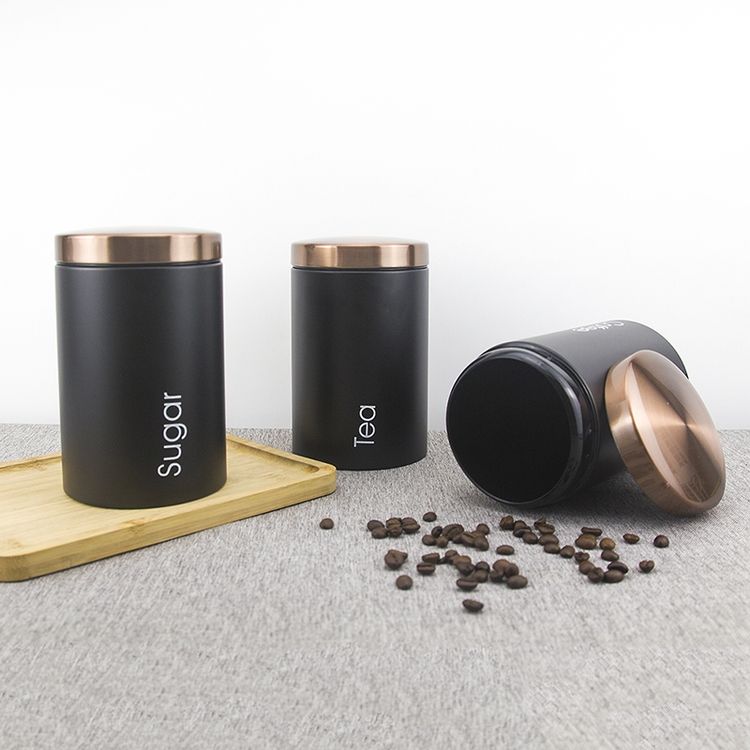 Ensembles de bidons de sucre de thé de café hermétiques de pot de stockage de nourriture de cuisine de revêtement d'acier inoxydable faits sur commande