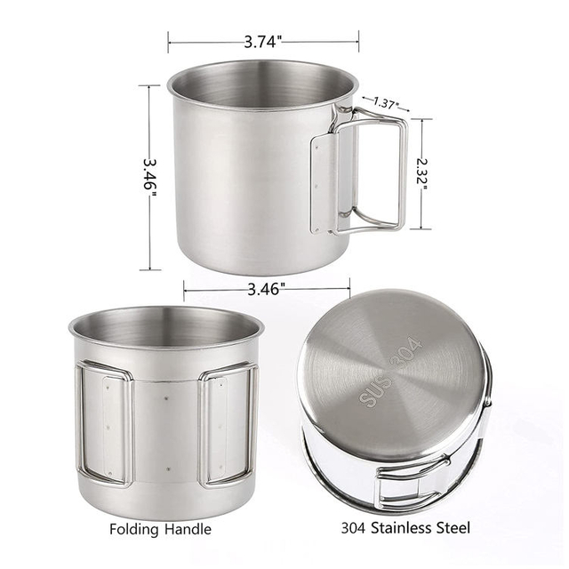 Tasses de tasse de café de camping de gobelet d'acier inoxydable de logo adapté aux besoins du client avec la poignée pliable d'oscillation pour le café et la bière