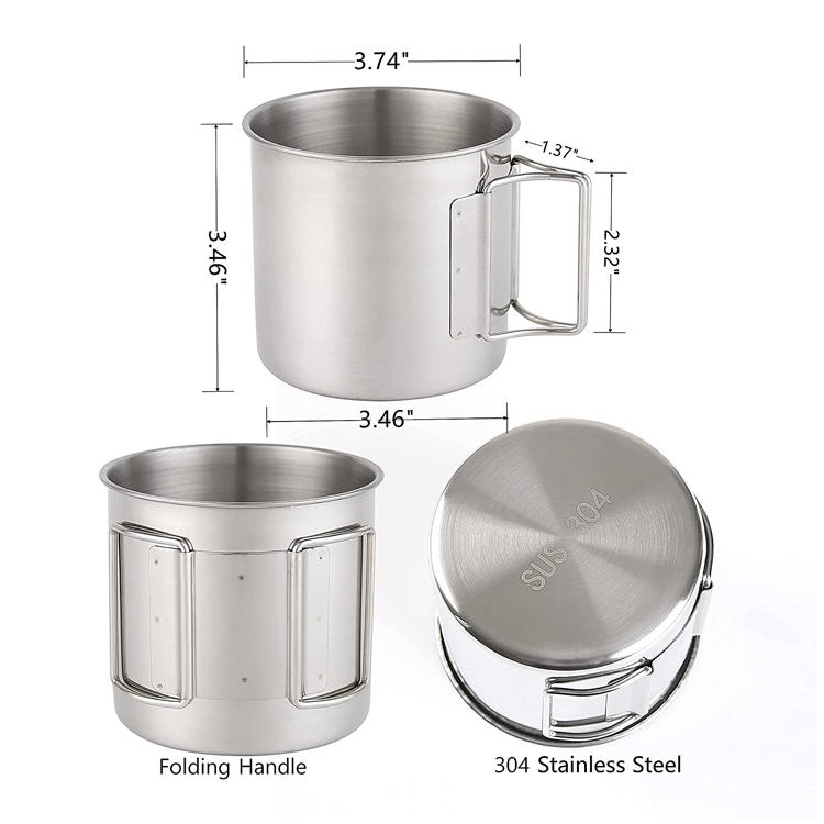 Tasses de tasse de café de camping de gobelet d'acier inoxydable de logo adapté aux besoins du client avec la poignée pliable d'oscillation pour le café et la bière