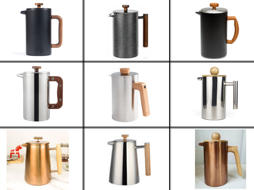 SS 304 avec systèmes de filtration à 4 niveaux Va au lave-vaisselle Presse à café en acier inoxydable à double paroi