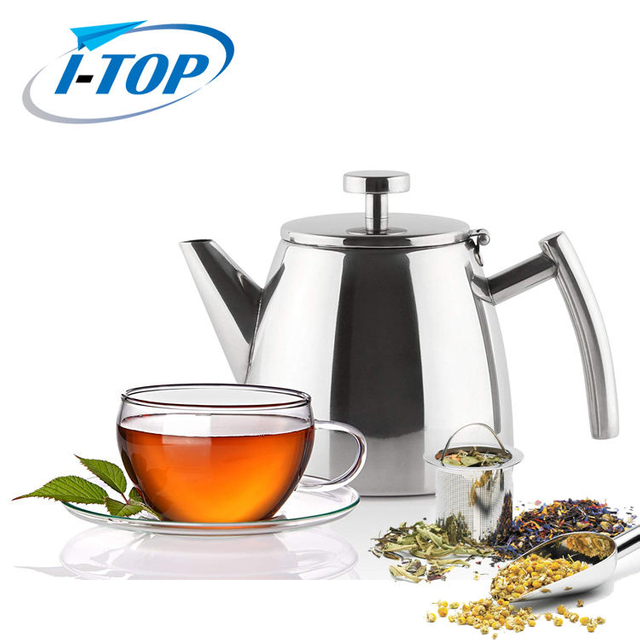 Bouilloire à thé en satin résistant à la chaleur de 1,2 L Théière en acier inoxydable à double paroi avec infuseur