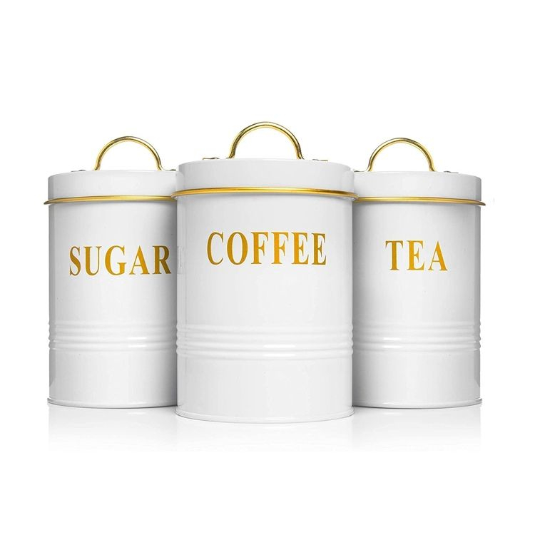 Fournisseur cuisine garde-manger Organisation café sucre conteneurs blanc couleur hermétique en acier inoxydable ensemble de bidons pour le stockage des aliments