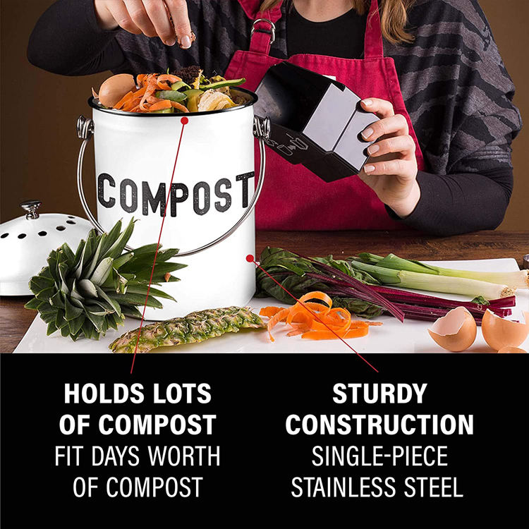 Poubelle à compost de cuisine pour comptoir de cuisine - Seau à compost de 1,0 gallon avec couvercle pour engrais d'élevage de comptoir