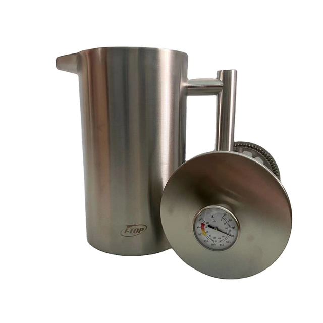 Presse française en acier inoxydable de style classique 34 oz Cafetière à double paroi isolée Presse française avec thermomètre à logo personnalisé