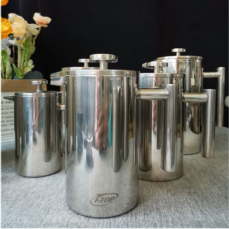 Presse française à café hautement polie isolée en acier inoxydable de qualité 304
