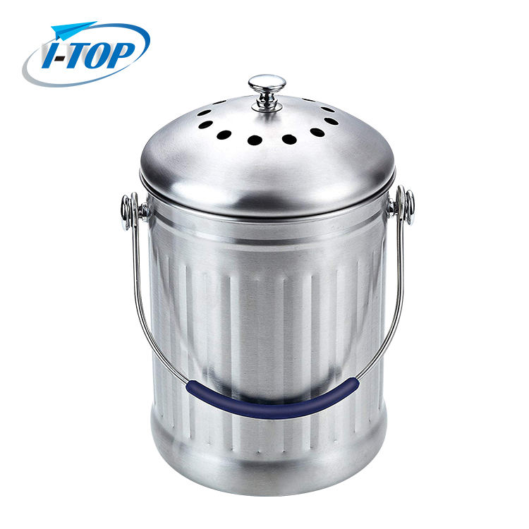 Bac à compost en acier inoxydable de comptoir de seau à compost de cuisine d'intérieur de 1,0 gallon avec couvercle scellé