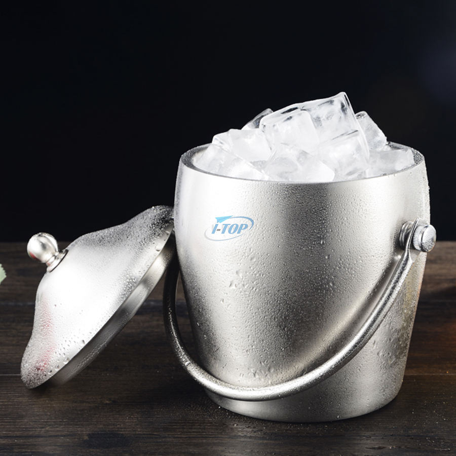 Seau à glace à Champagne isolé à Double paroi personnalisé pour Bar à Cocktail seau à glace à bière en acier inoxydable avec couvercle et pelle