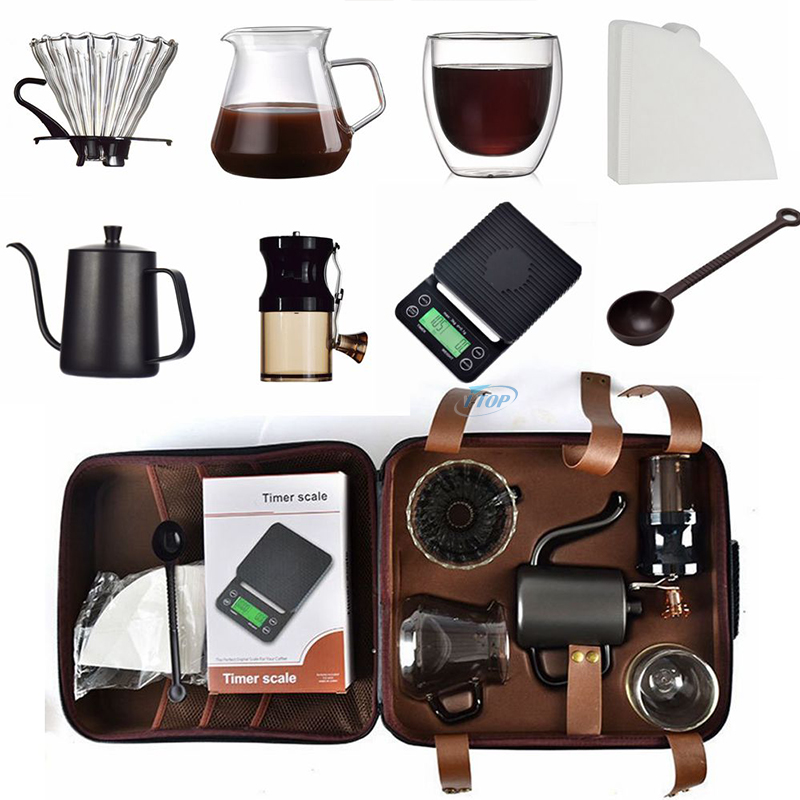 Fabricant Hand Brew Pot Logo personnalisé Portable Outdoor Camping Travel Gift Box Maker Drip Verser Over V60 Coffee Kit Coffee Set