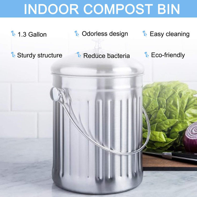 Intérieur en acier inoxydable avec filtre Conteneur Comptoir bac à compost cuisine