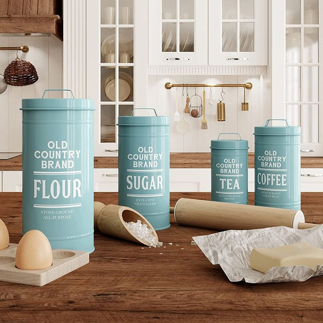 Récipients De Stockage De Cuisine Ensemble De Boîtes À Café Et À Thé En Sucre De 3 Pièces En Bleu Mat Pour Le Café À La Maison