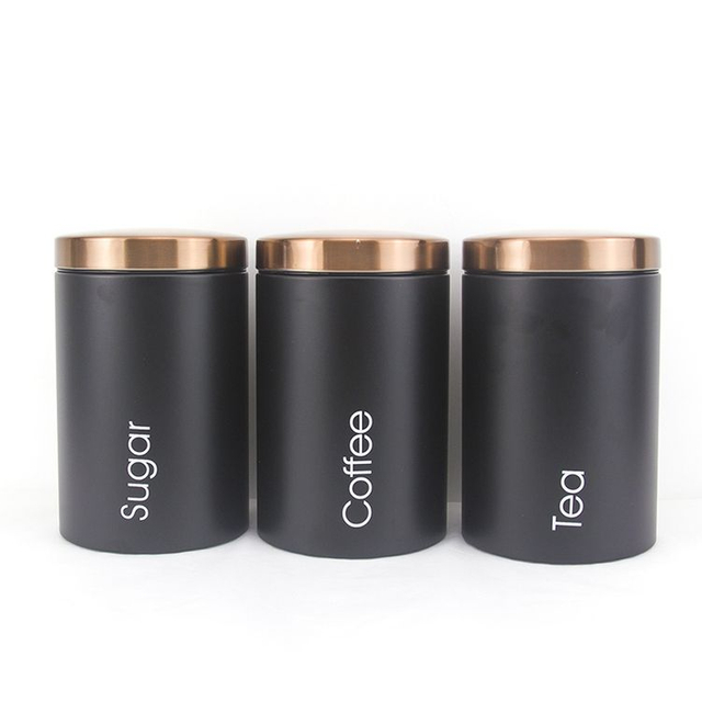 Ensembles de bidons de sucre de thé de café hermétiques de pot de stockage de nourriture de cuisine de revêtement d'acier inoxydable faits sur commande
