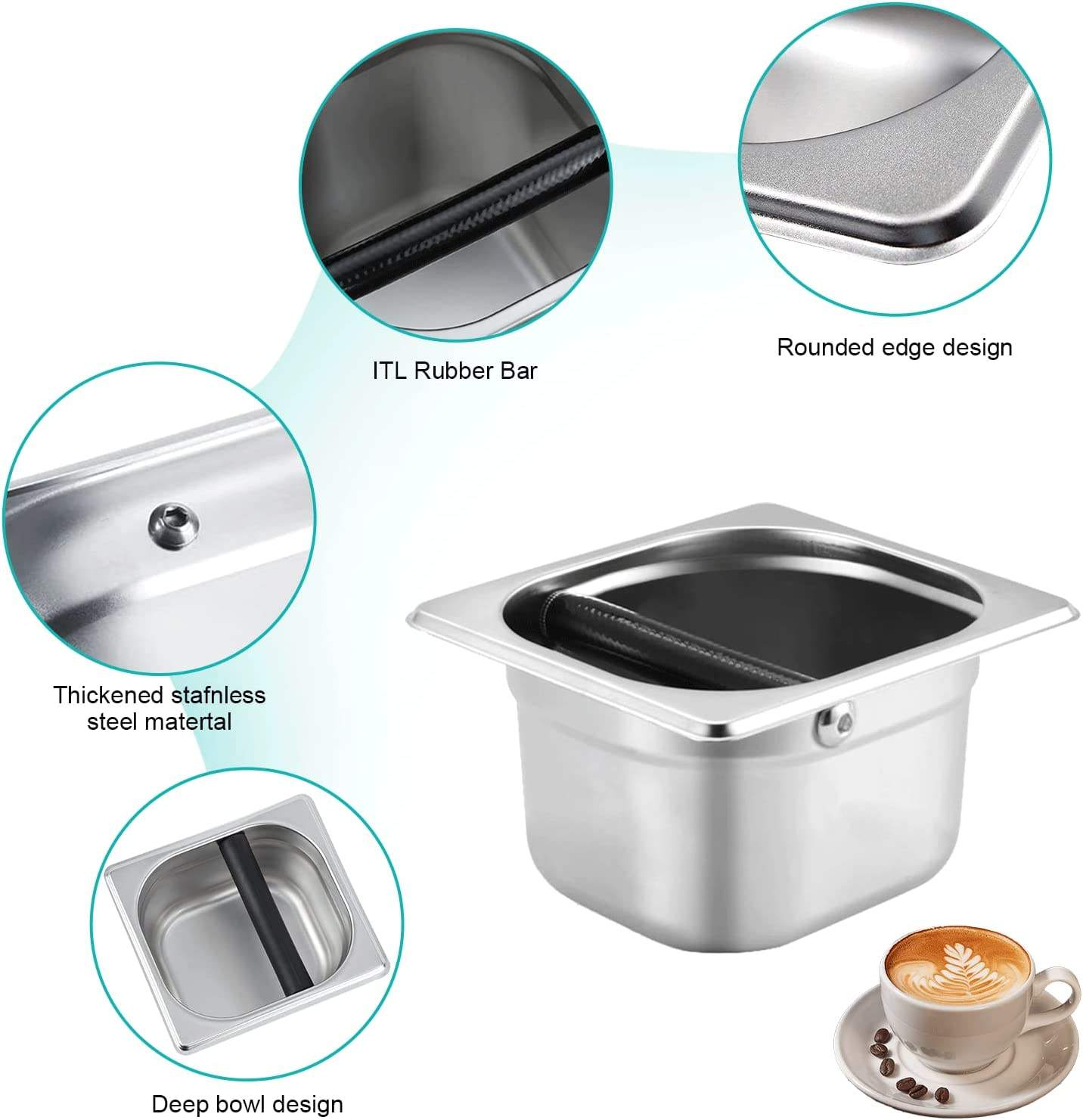 Espresso Knock Box - Accessoires de station de café, outils de café commerciaux - Panier à café en acier inoxydable avec pied antidérapant