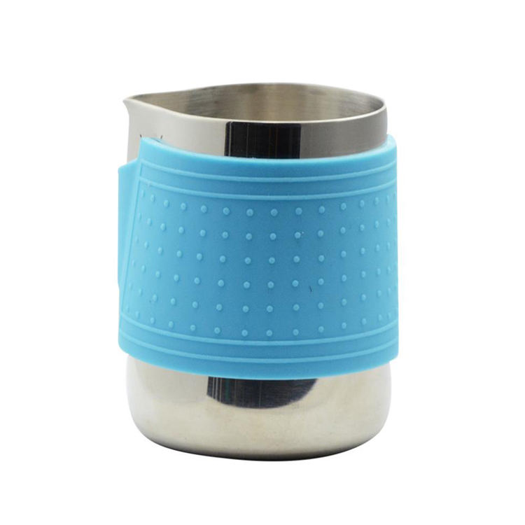 Pichet à mousser le lait Pichet à vapeur de lait en acier inoxydable Bec arrondi Coussinets en silicone résistant à la chaleur Pot à lait