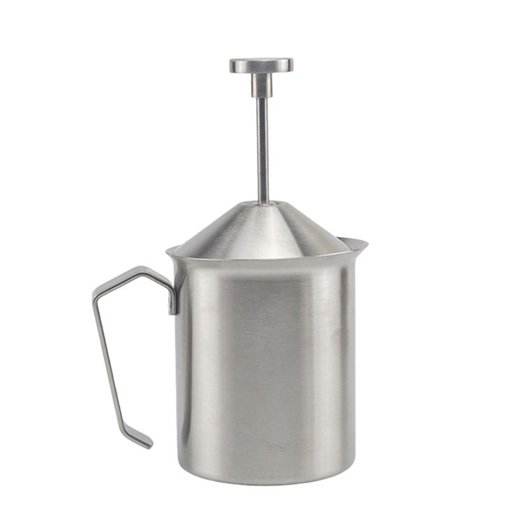 Café Cappuccino Latte Chocolat Double Filtre Écran 304 En Acier Inoxydable De Poche Manuel Mousseur À Lait Pichet