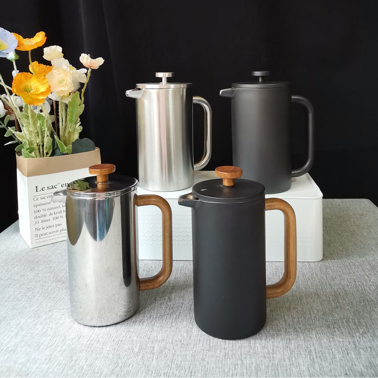 Presse française à café à double paroi argentée allant au lave-vaisselle pour bureau à domicile