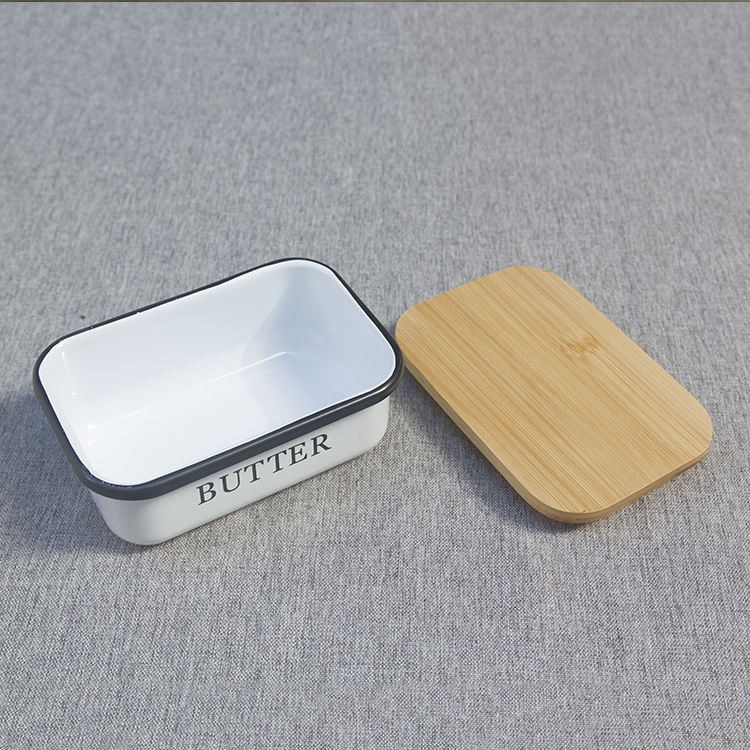 Gros Airtight Keeper Container Hêtre Bambou Couvercle Métal Suger Fromage Boîte De Rangement Beurrier