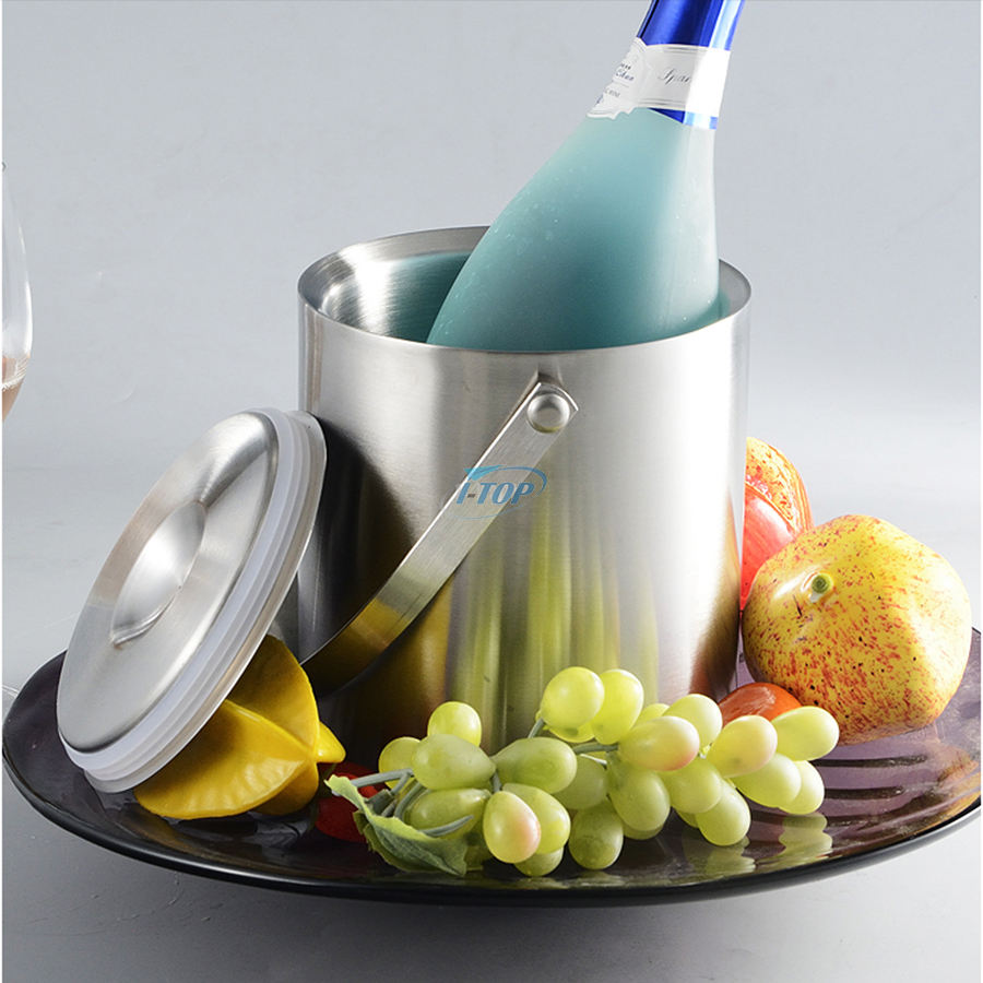 Pour les fêtes et buffet seau à glace grand récipient à glace bouteilles de vin champagne seau à glace en acier inoxydable avec couvercle et pince