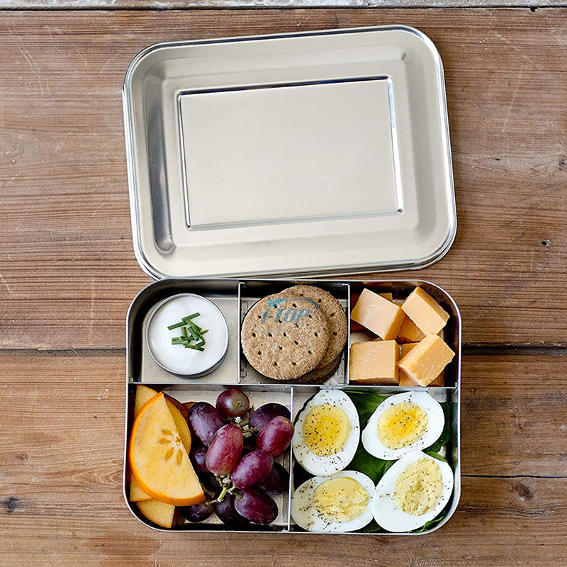 Boîte à lunch bento rectangulaire étanche de haute qualité, écologique, à double couche, boîte à lunch en acier inoxydable pour enfants et adultes