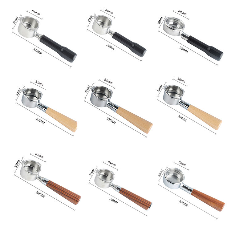 Porte-filtre sans fond 54 mm avec manche en bois naturel Porte-filtre nu en acier inoxydable 304 pour Barista